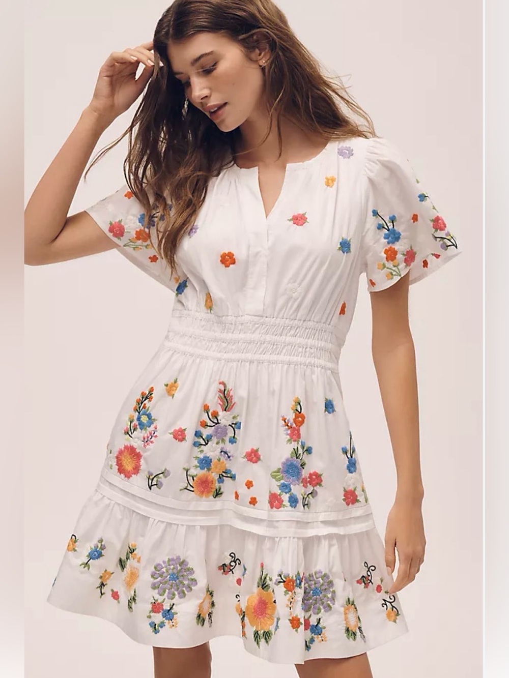 Anthropologie The Somerset Embroidered Mini Dress Small